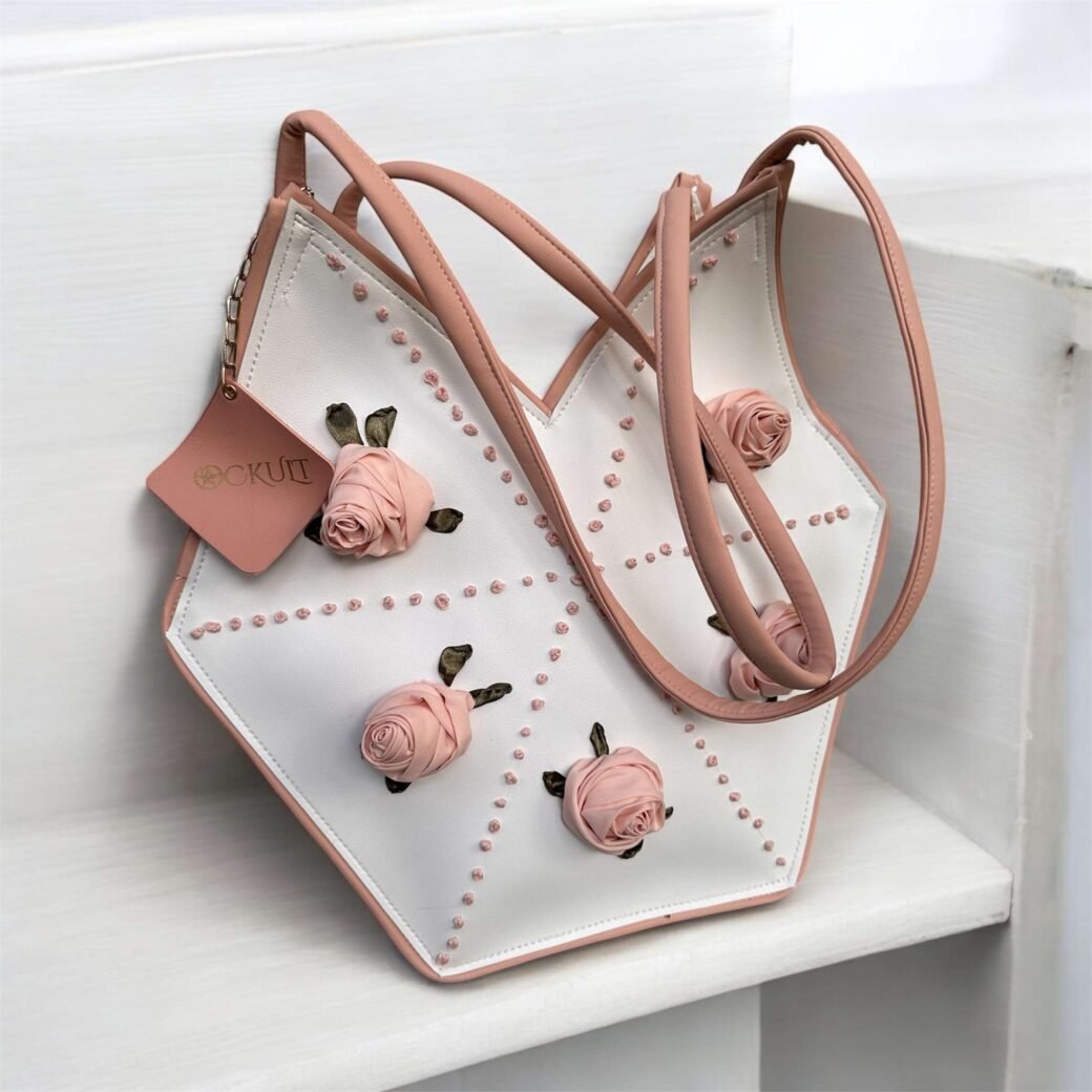 Pink  Floral Diamond Bag - Image 2